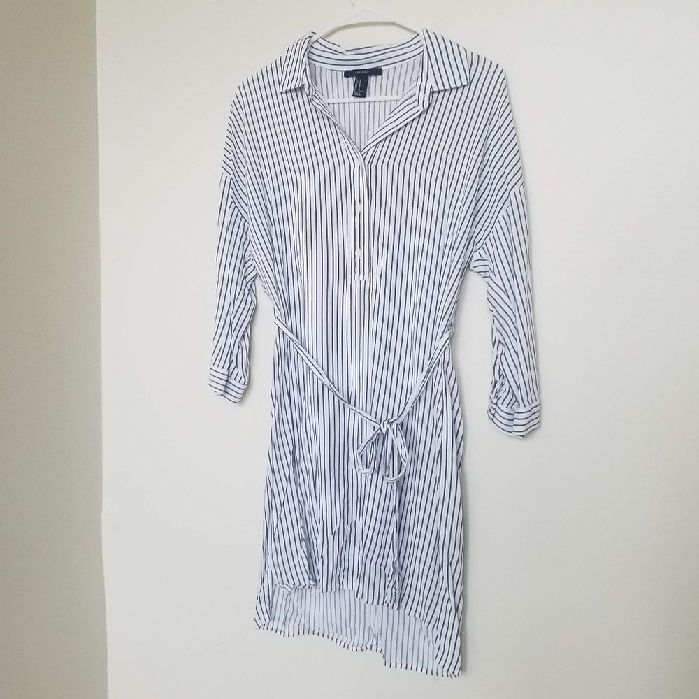Forever 21 | White & Grey Vertical Stripped Shirt Dress
